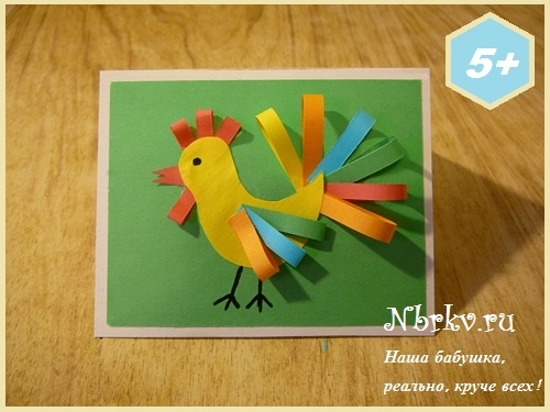 Аппликация из пластилина на картоне для детей: петух, цыпленок, курочка?